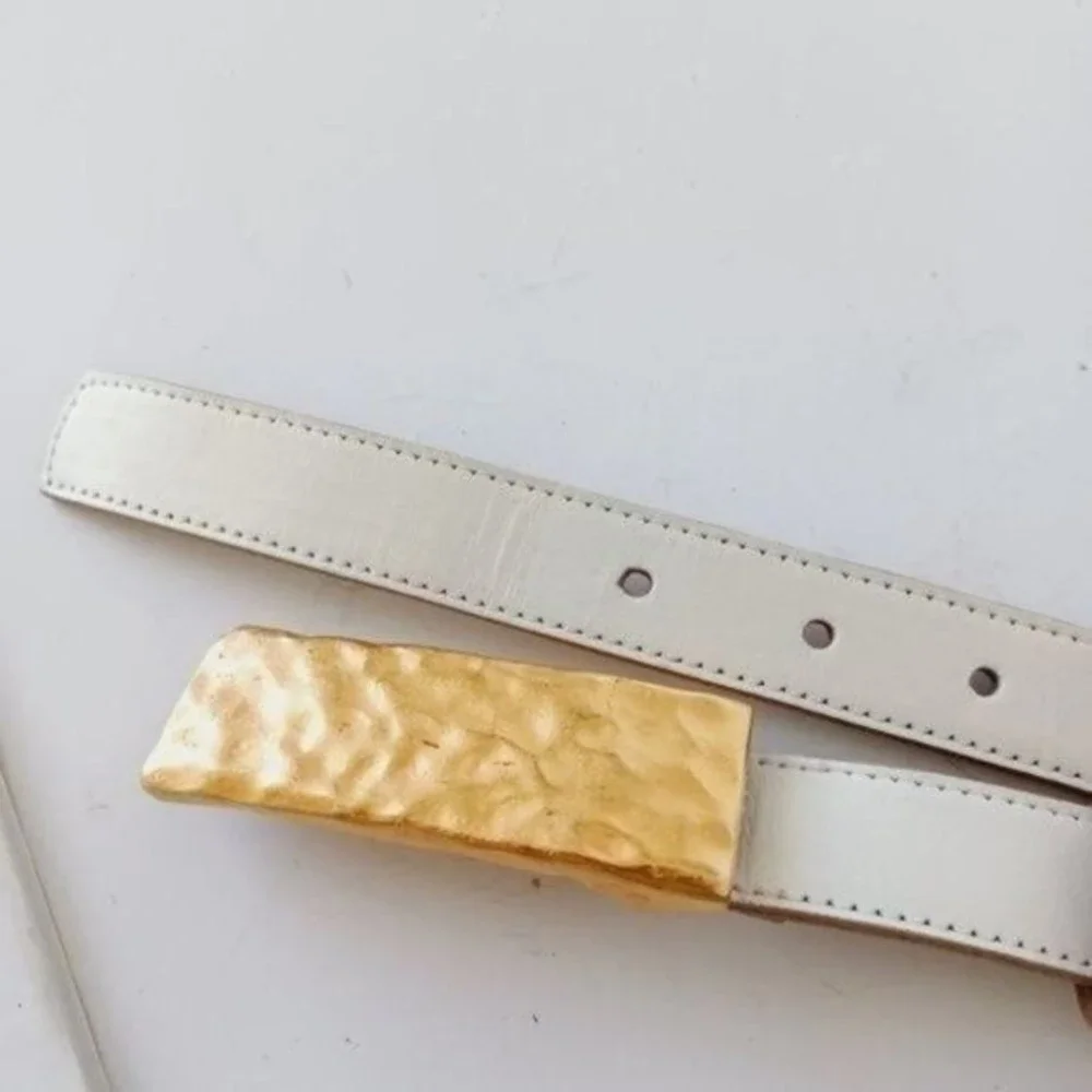 Leatherock Belt Leather 90s Sm‎ Hammered Gold White Modern Brutalist Sculptural